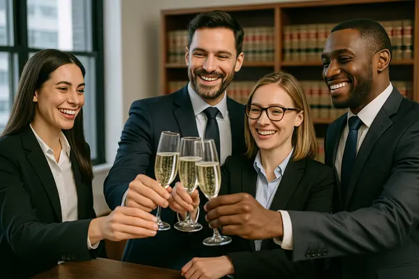 4 lawyers celebrating a won case with champagne from San Jose Lemon Law Attorney in San Jose, CA - Lemon Law for Chevrolet Vehicles 4 lawyers celebrating a won case with champagne from San Jose Lemon Law Attorney in San Jose, CA - Lemon Law for Chevrolet Vehicles